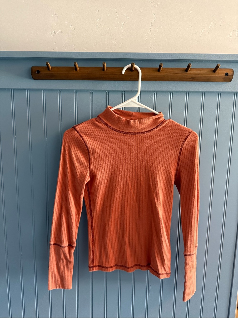 Free People Ribbed Mock Neck Long Sleeve Top - Rust